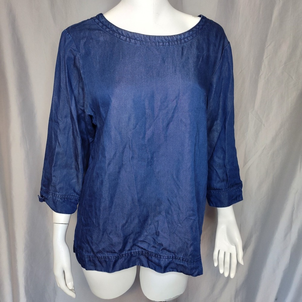 City Wear women's medium denim top back buttons tunic 3/4 sleeve Tencel USA